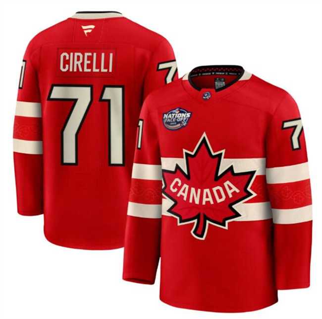 Men%27s Canada #71 Anthony Cirelli Red 2025 4 Nations Face-Off Premium Stitched Jersey Dzhi